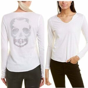 Zadig & Voltaire Skull Strass Tunisien Henley XS White Long Sleeve Cotton Top